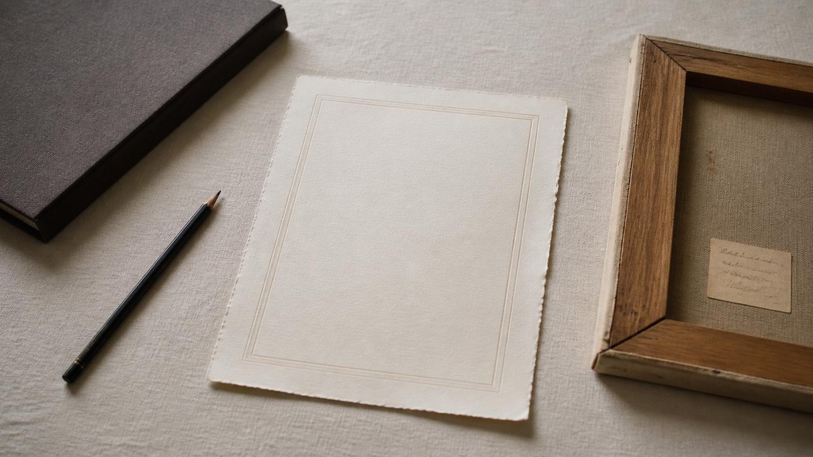 Archival documentation beside the verso of a small painting, photographed on a neutral studio surface.